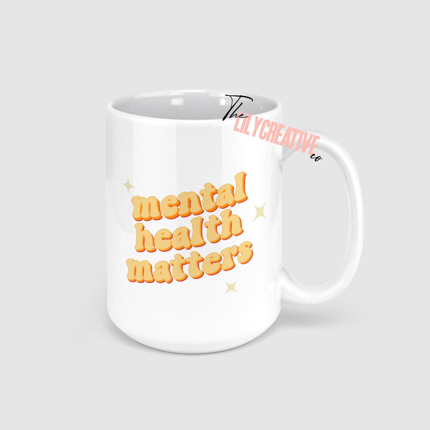 70s inspired coffee mug that says mental health matters