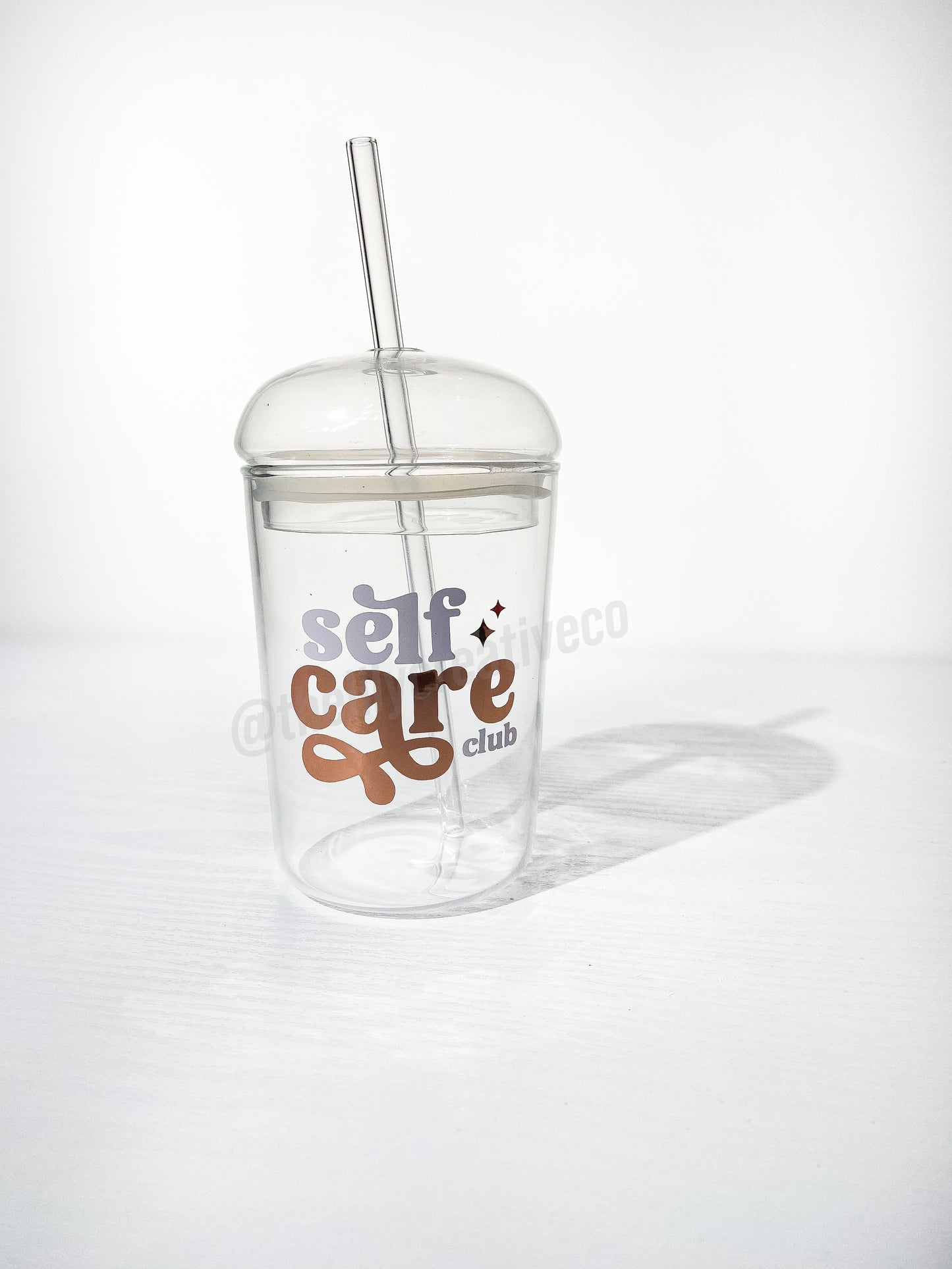 Self Care Club Glass Cup with Dome Lid and Straw