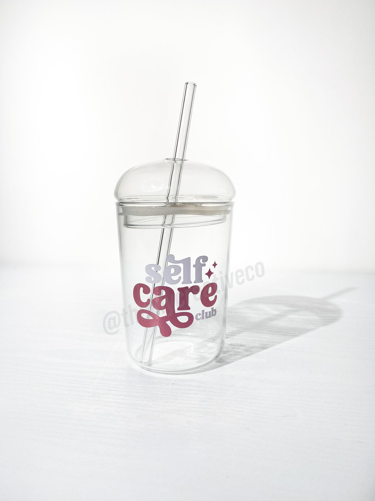 Self Care Club Glass Cup with Dome Lid and Straw