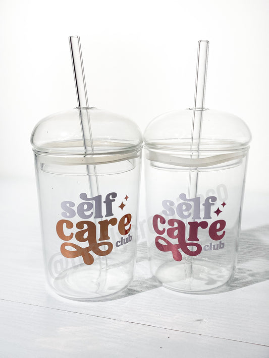 Self Care Glass, Iced Coffee Glass, Iced Coffee Cup, Self Care Cup